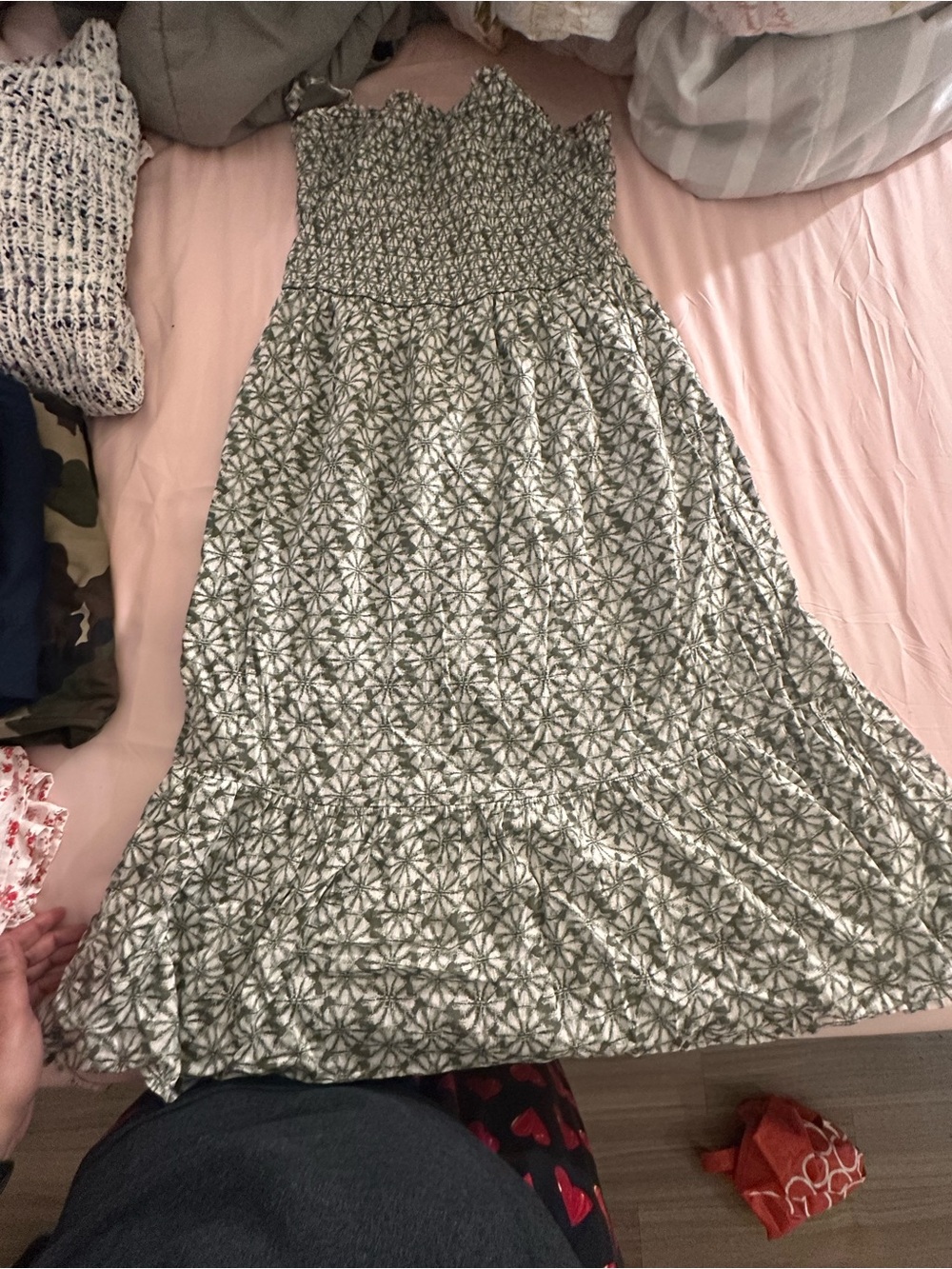 GAP Olive Green Floral Smocked Maxi Dress